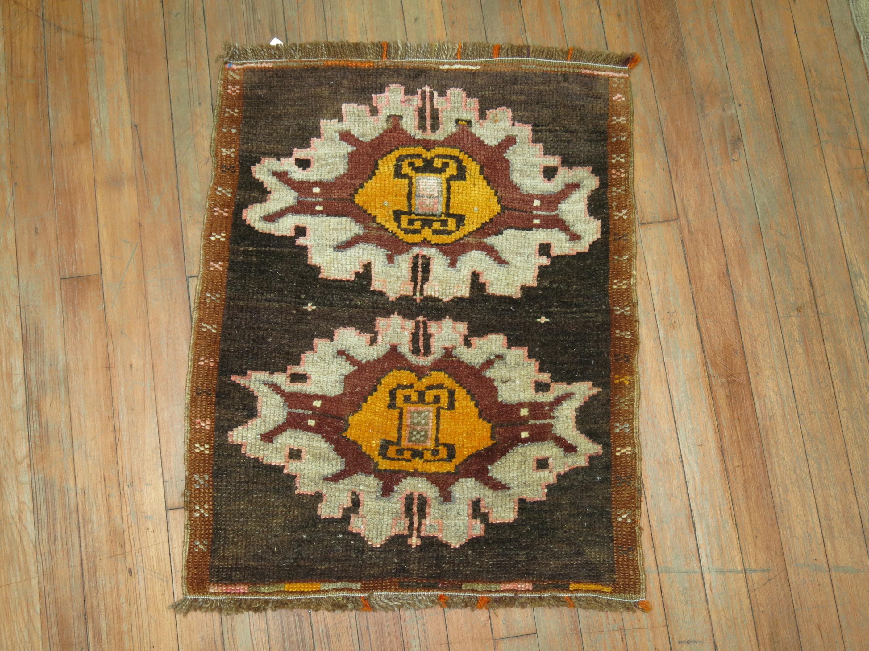 Industrial Tribal Turkish Anatolian Mini Mat Size Rug