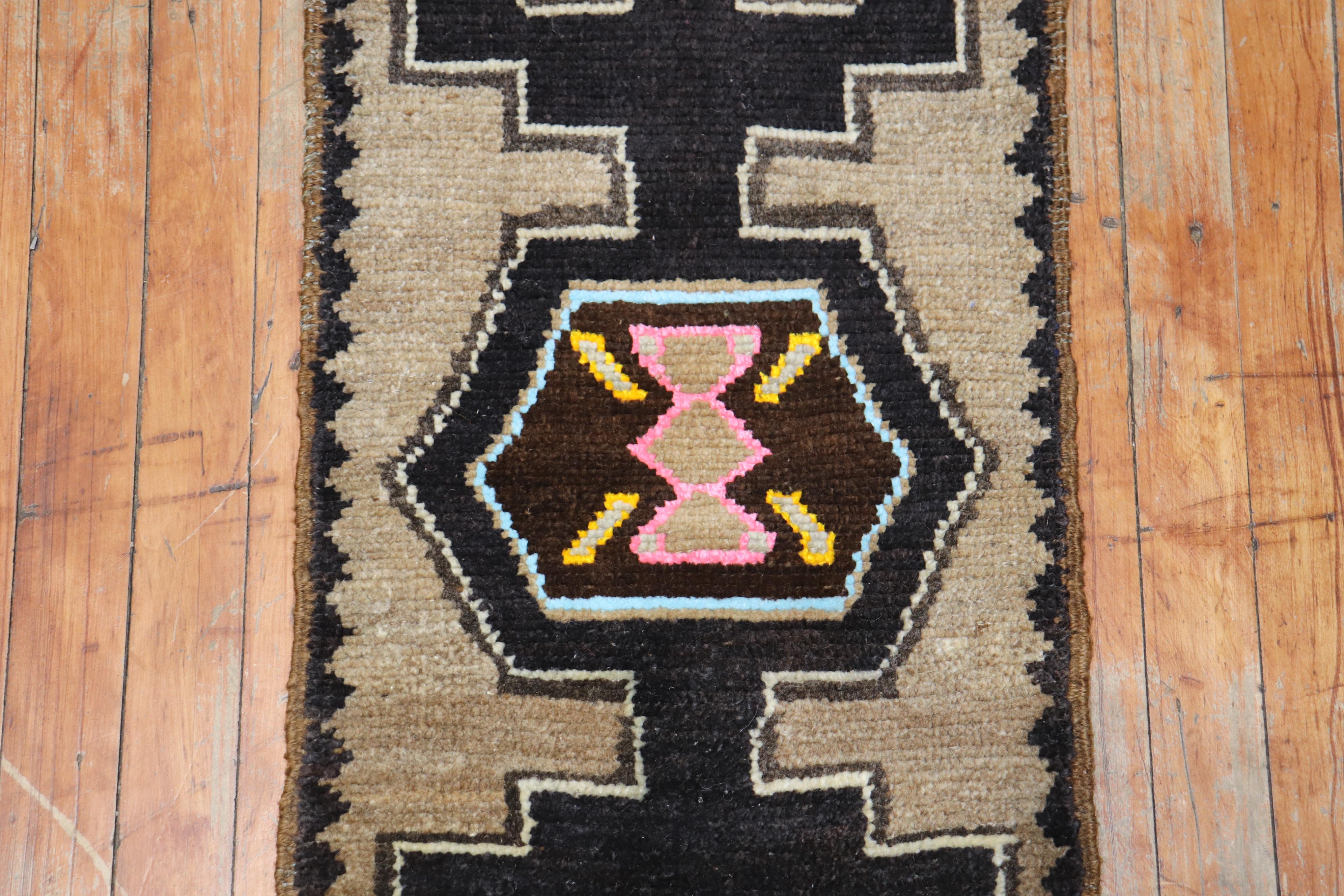 Hand-Knotted Tribal Turkish Anatolian Mini Mat Size Rug