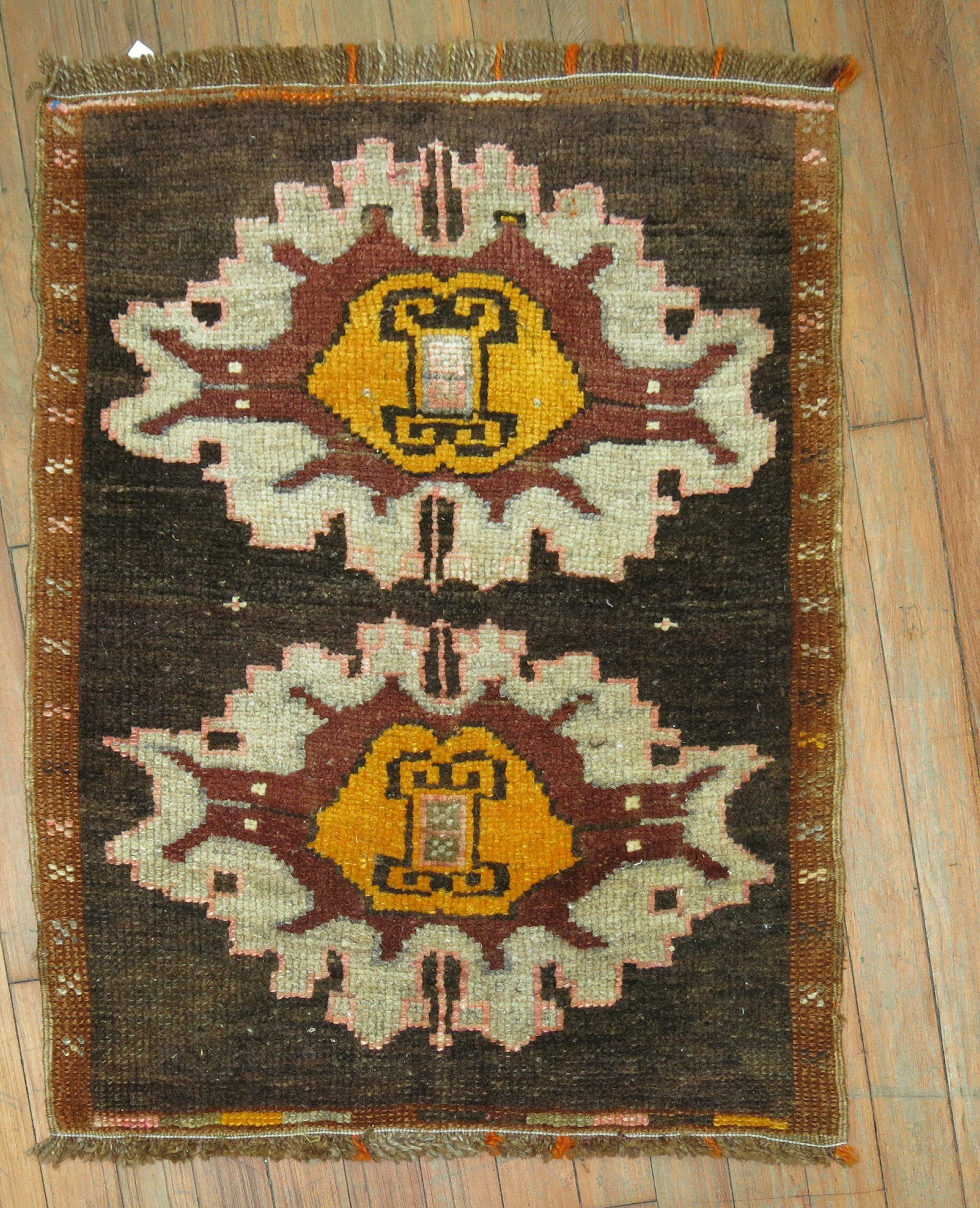 Hand-Knotted Tribal Turkish Anatolian Mini Mat Size Rug