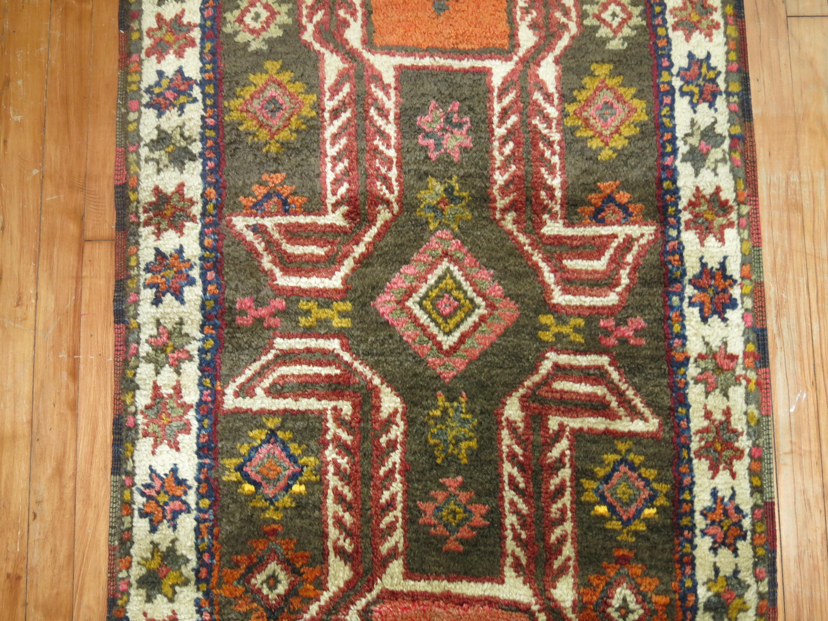 Hand-Woven Zabihi Collection Tribal Turkish Anatolian Runner For Sale