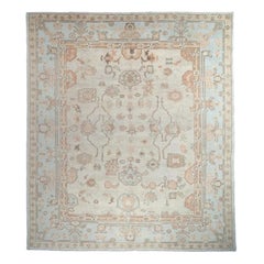 Tribal Turkish Hand-Knotted Oushak Wool Area Rug 9x10 Ivory