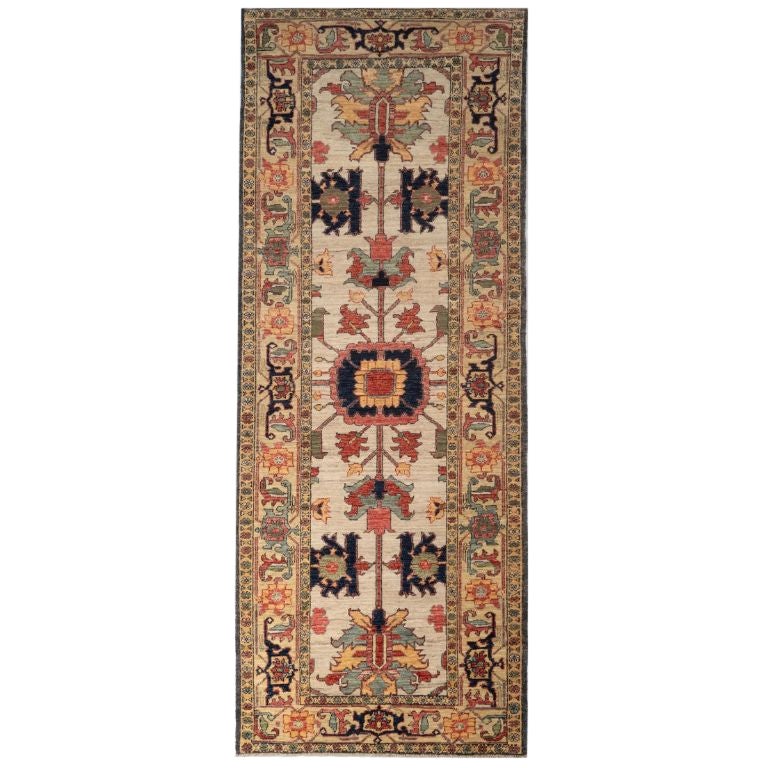 Tribal Turkish Hand-Knotted Serapi Wool Runner Rug 3x8