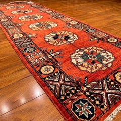 Tribal Turkish Hand-Knotted Tekke Wool Runner Rug 3x8 Red