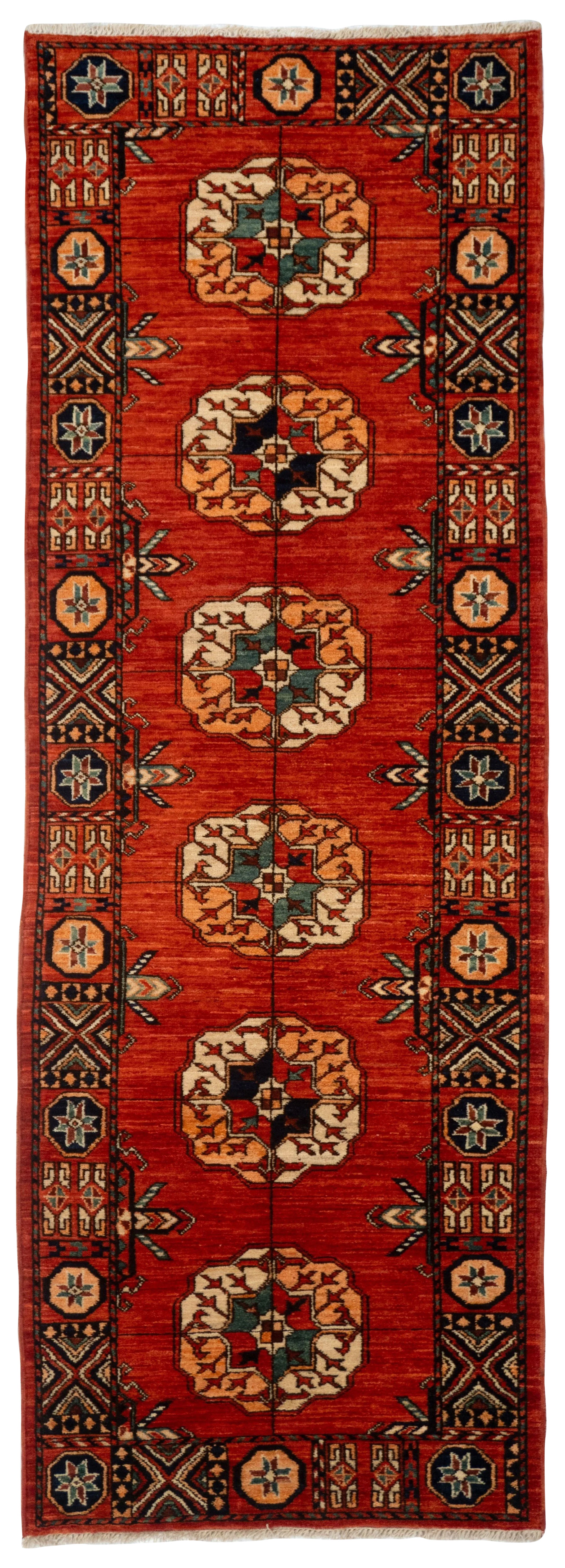 Tribal Turkish Hand-Knotted Tekke Wool Runner Rug 3x8 Red
