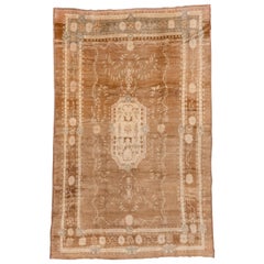 Tribal Turkish Kars Rug, Brown Field, Green Accents, circa 1940s