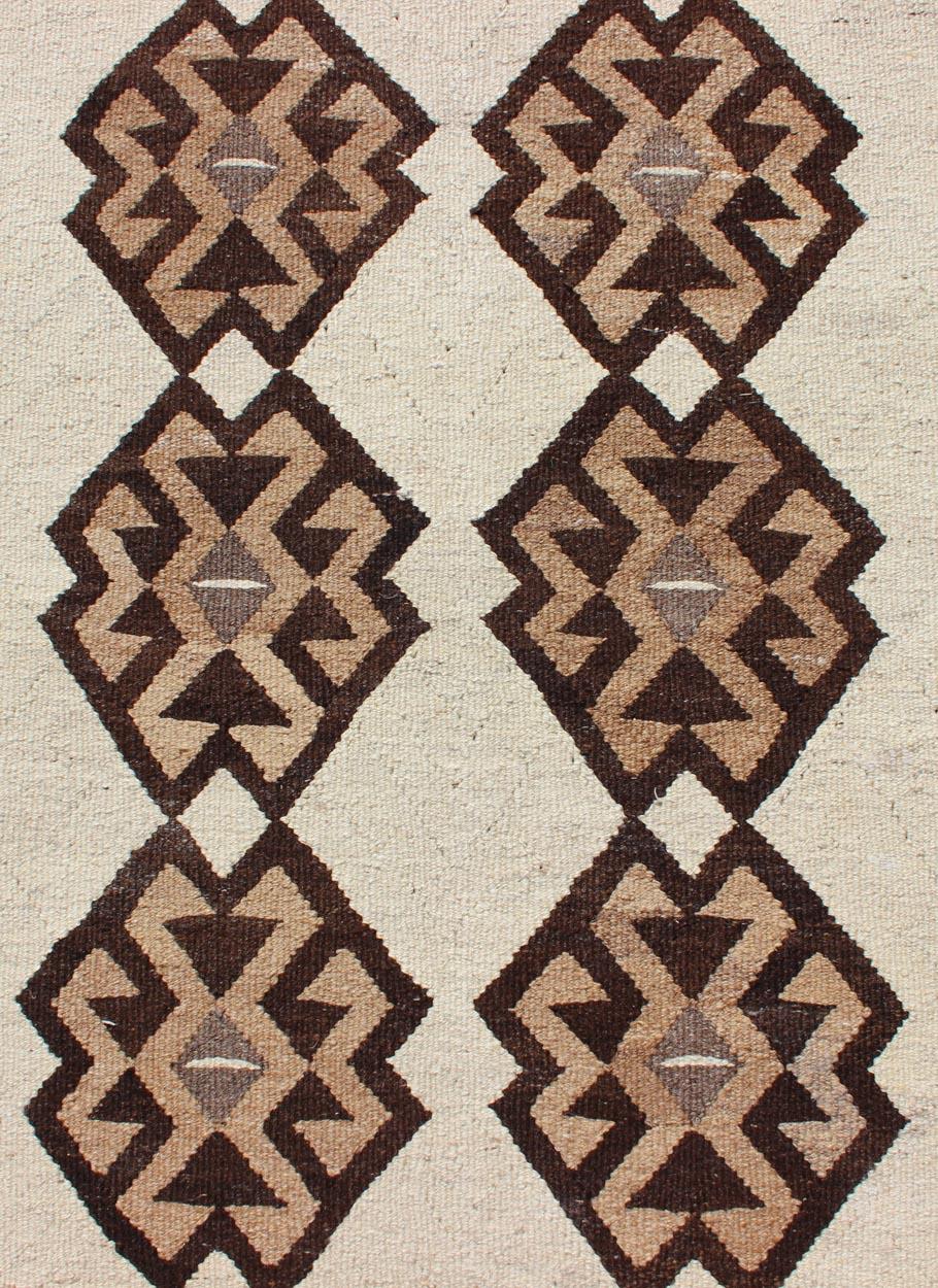 20th Century Tribal Vintage Turkish Kilim in Creams, Black, and Browns For Sale