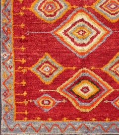 Tribal Turkish Konya Rug with Diamond Design in Beautiful Royal Red Background