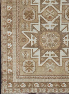 Vintage Turkish Oushak Rug with Large Eight-Pointed Stars in Soft Beige