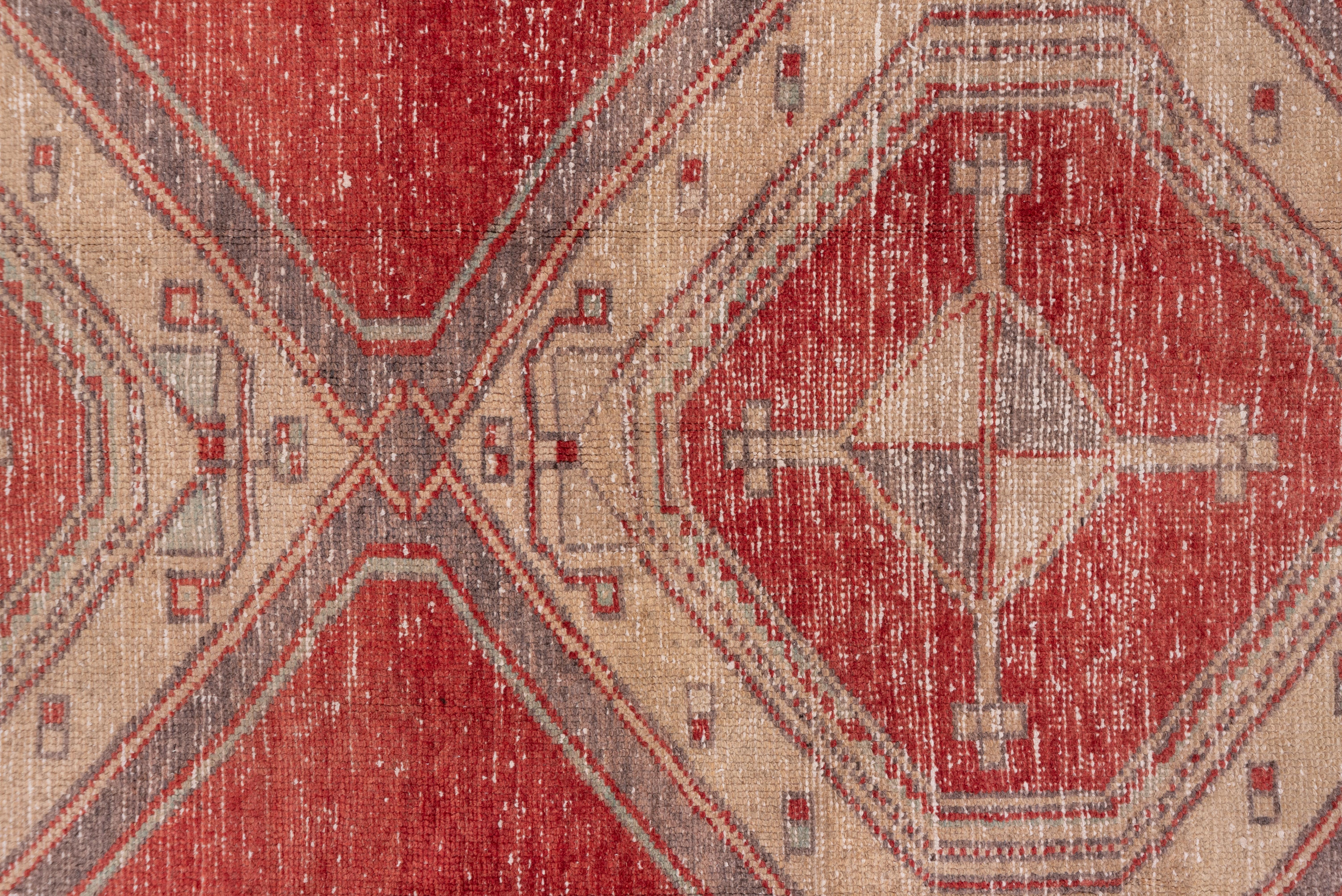 Mid-20th Century Tribal Turkish Red Oushak Rug, Lightly Distressed, Fragmented For Sale