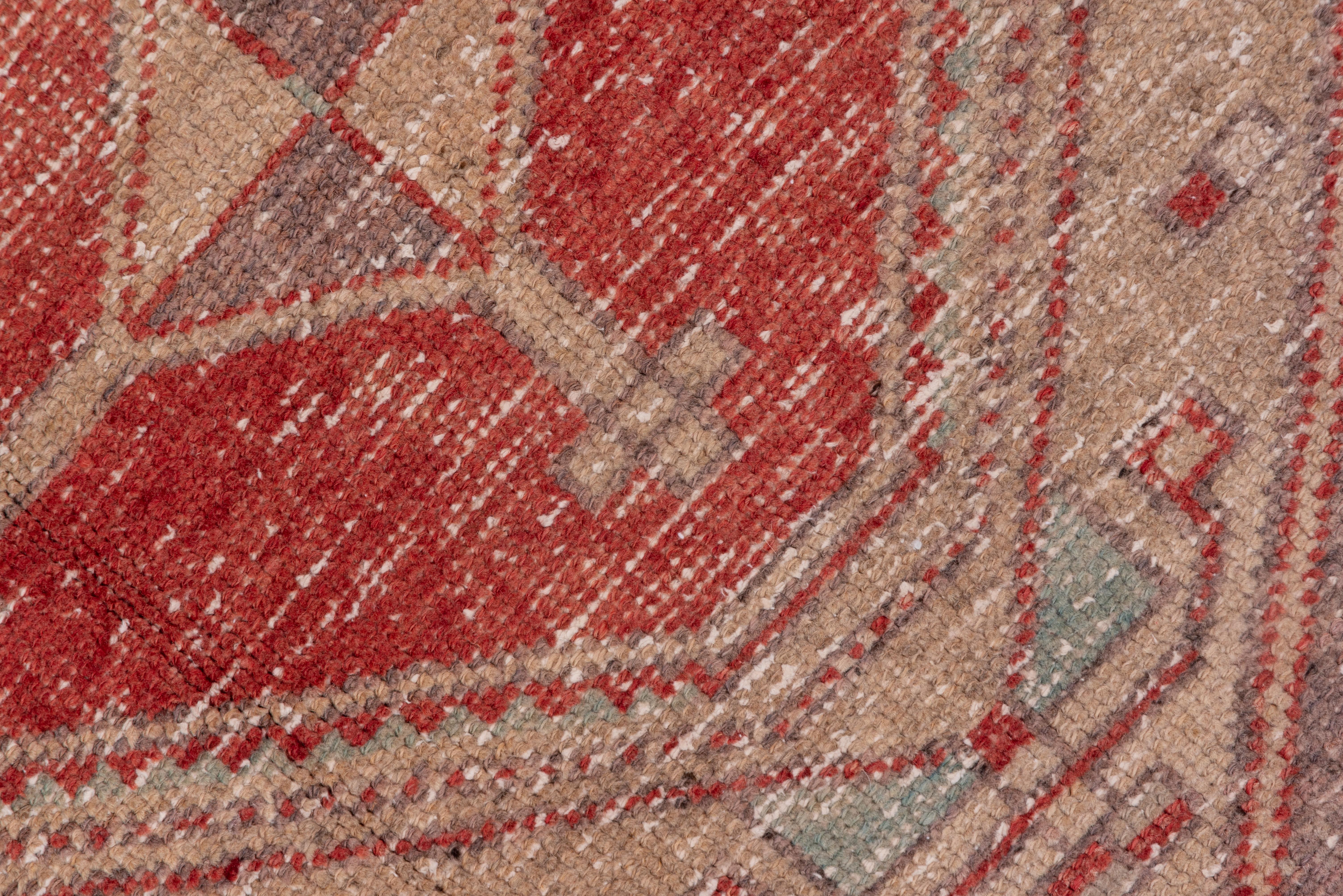 Wool Tribal Turkish Red Oushak Rug, Lightly Distressed, Fragmented For Sale