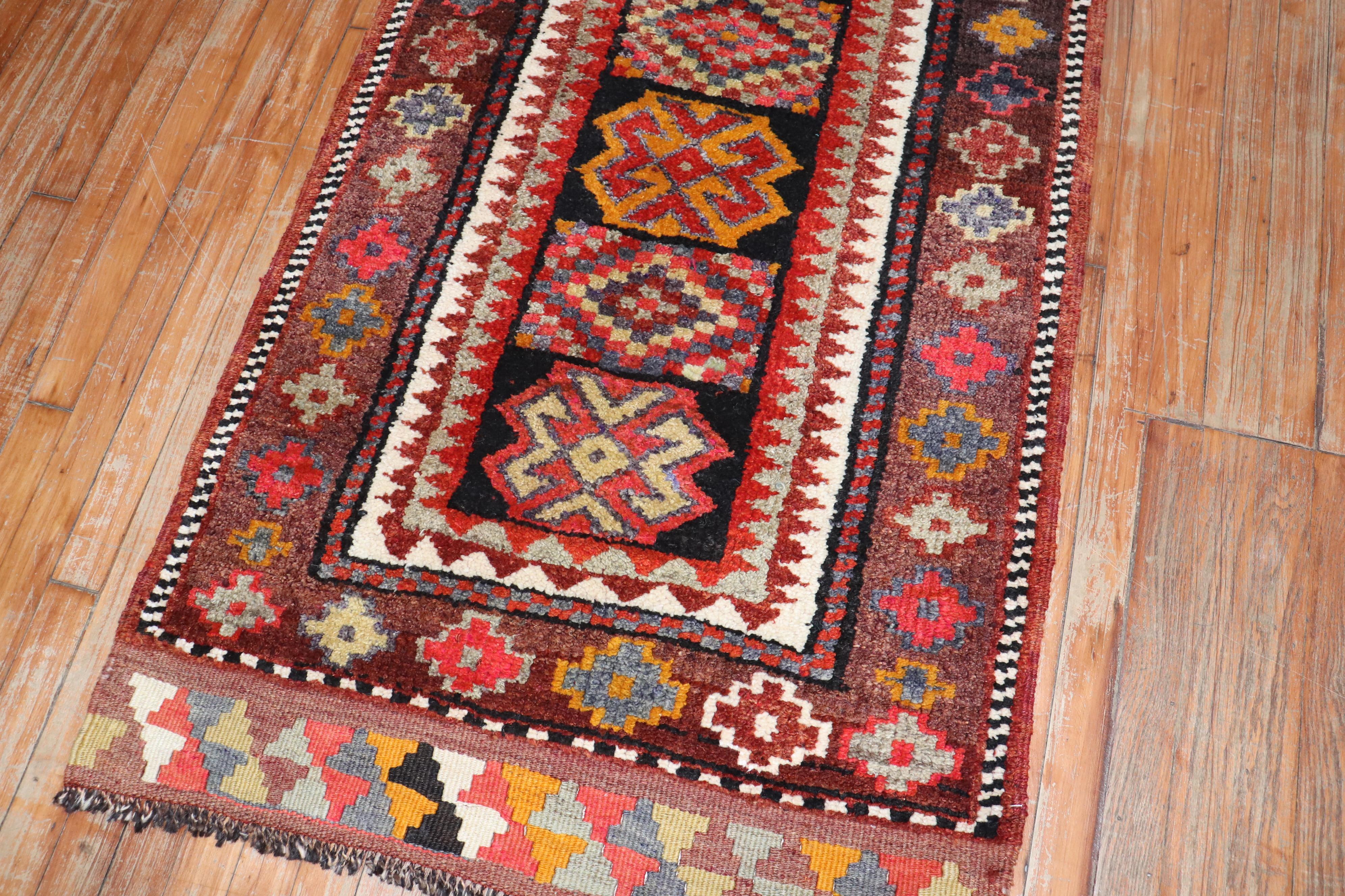 Hand-Knotted Tribal Turkish Runner For Sale
