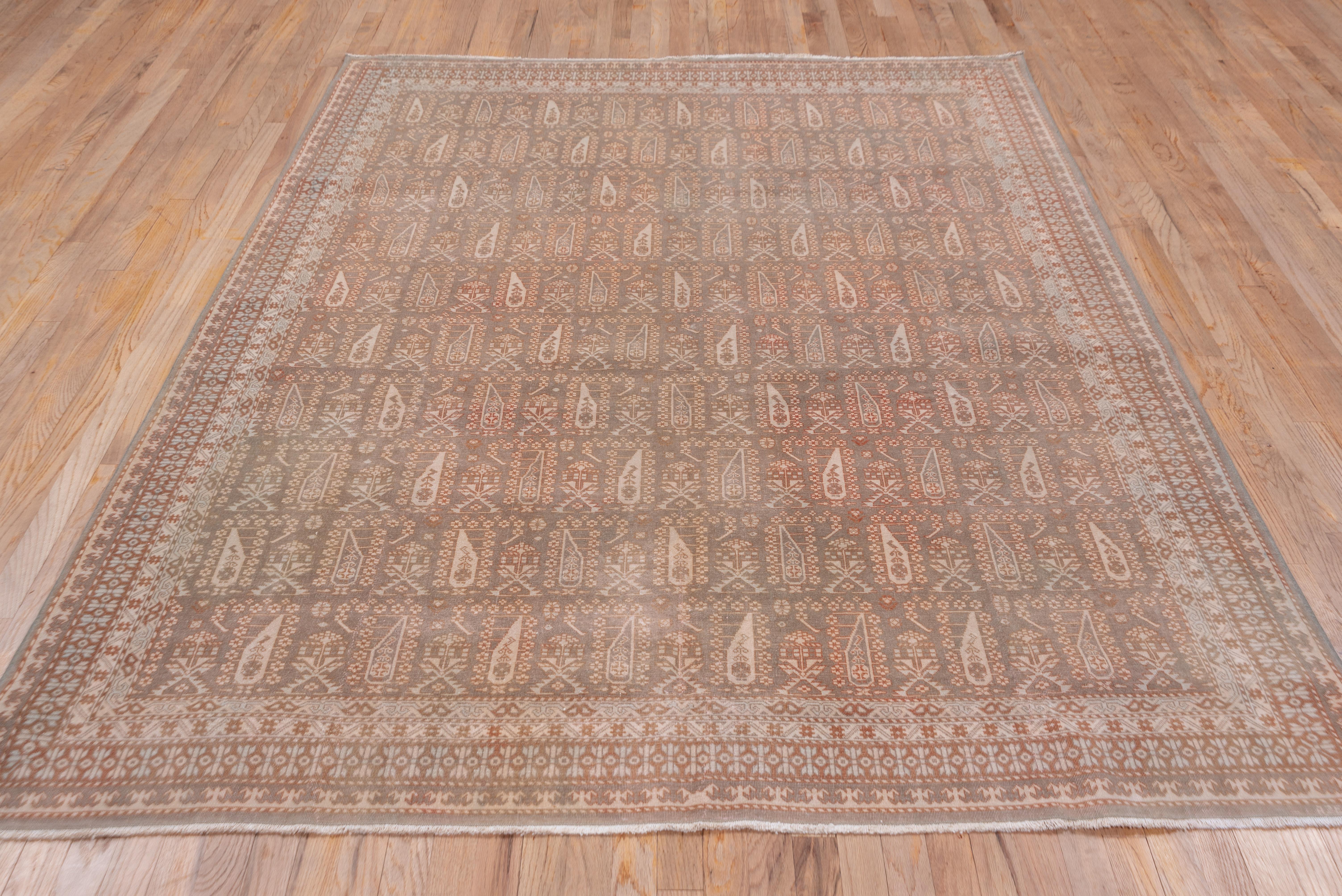 Hand-Knotted Tribal Turkish Sivas Rug, All-Over Field, Gray Field, Terracotta Accents For Sale