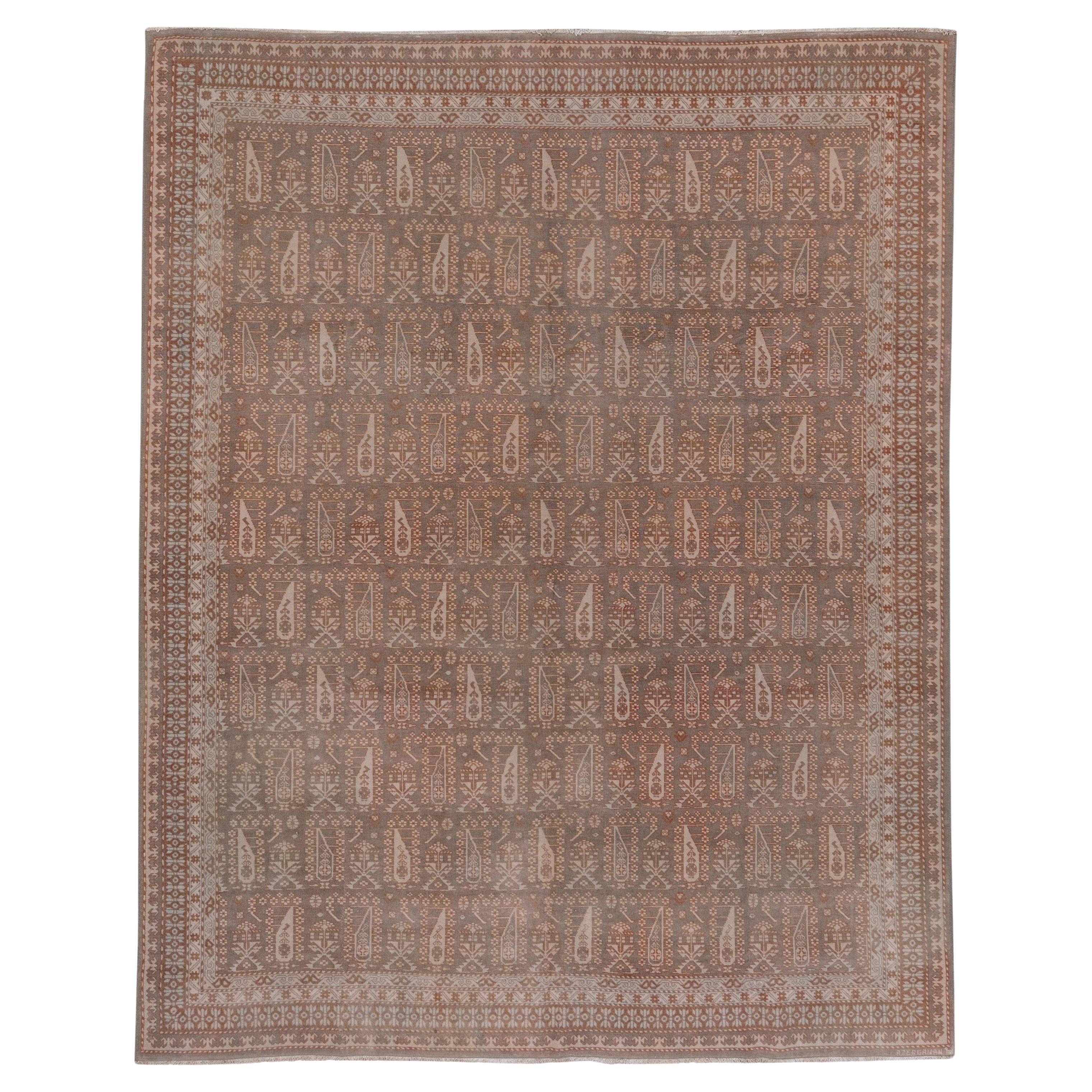 Tribal Turkish Sivas Rug, All-Over Field, Gray Field, Terracotta Accents For Sale