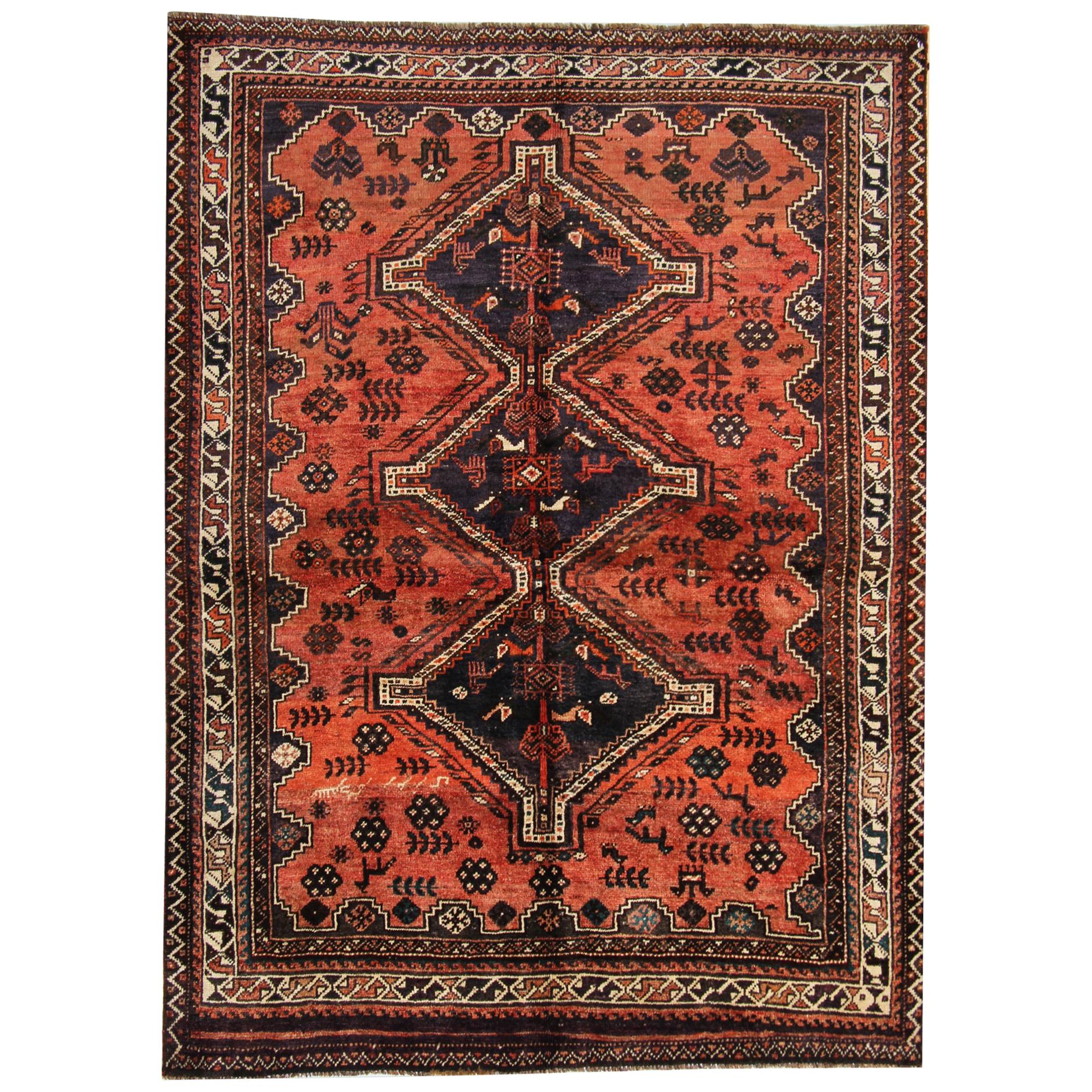 Tribal Vintage Area Rug, Rust Handmade Carpet Traditional Rug For Sale