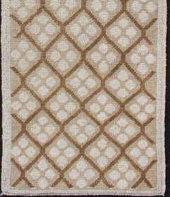 Tribal Vintage Hand Knotted Oushak Runner with All-Over Diamond Design