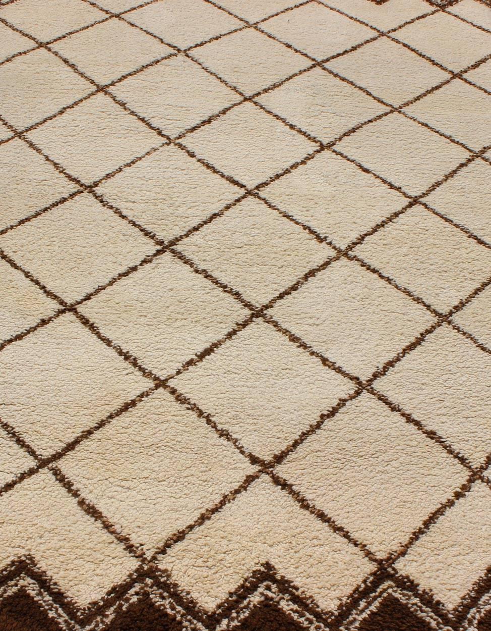 Tribal Vintage Moroccan Rug in Modern Minimalist Design with Ivory and Brown 
