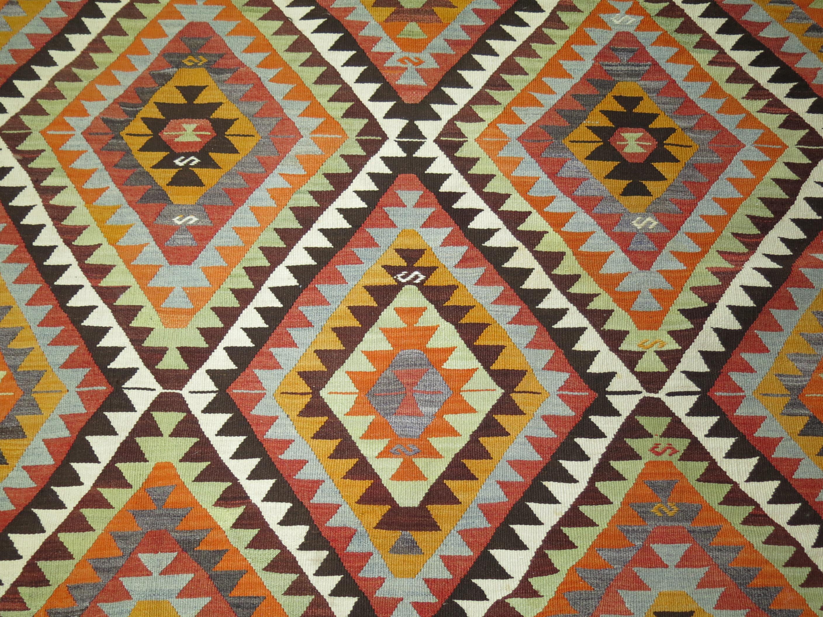 Hand-Knotted Tribal Vintage Turkish Kilim For Sale