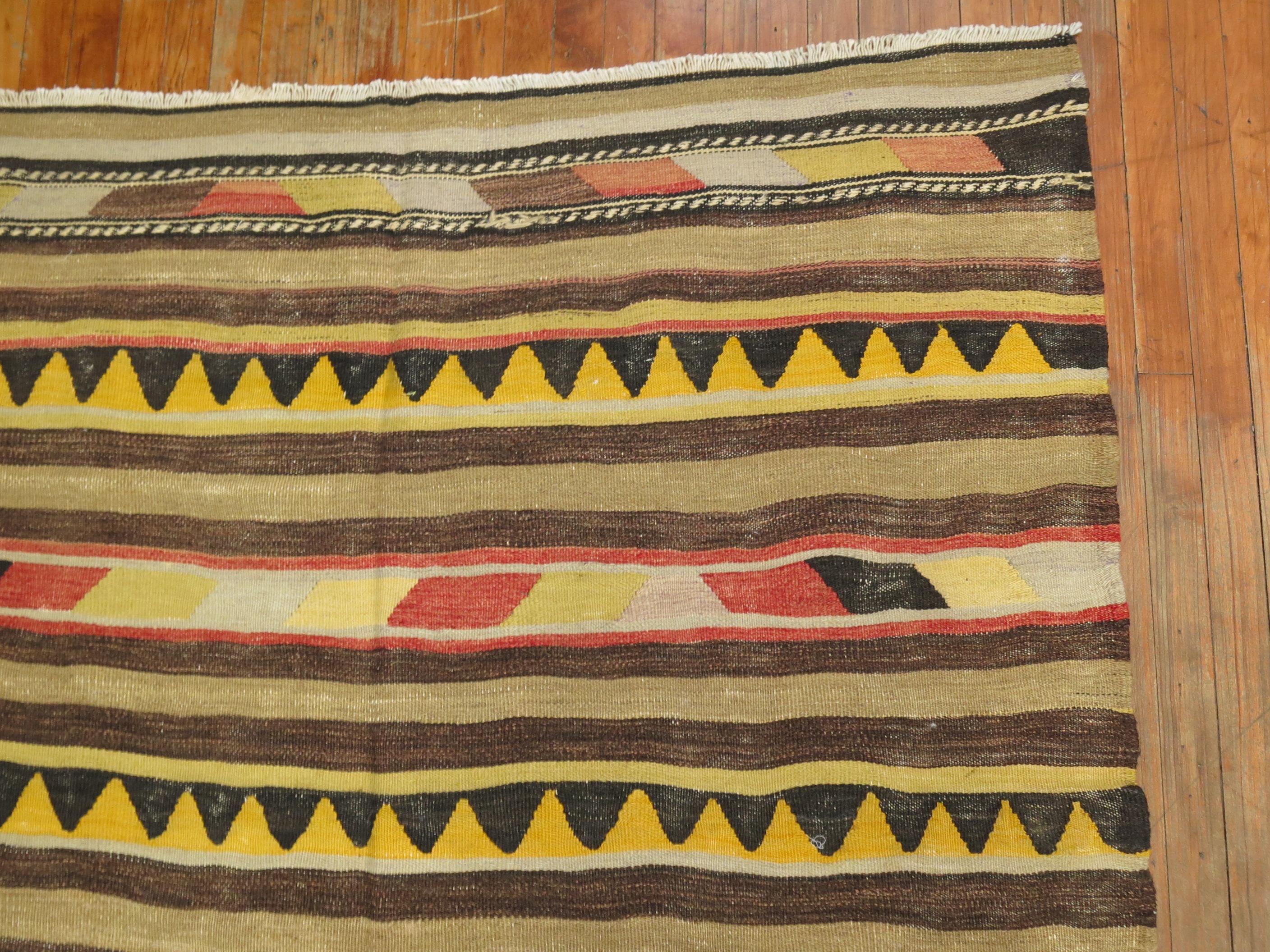 Hand-Knotted Tribal Vintage Turkish Kilim