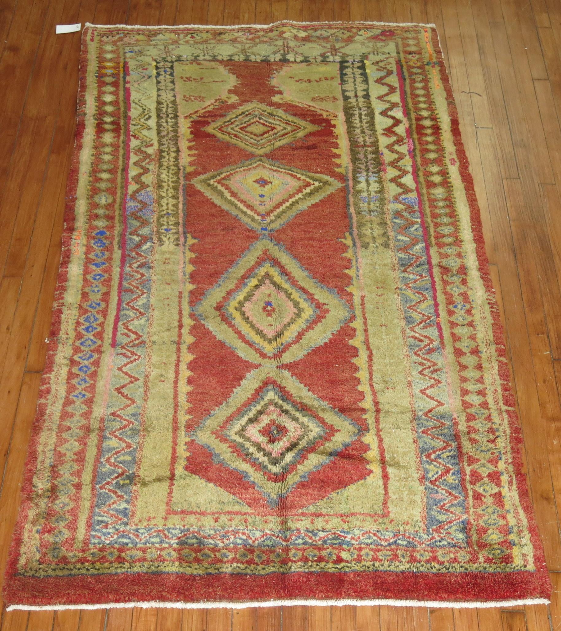 Tribal Zabihi Collection Accent Size Vintage Turkish Rug  For Sale