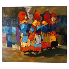 Tribal Women in Village by Huang Anh, Acrylic on Canvas, Vietnam