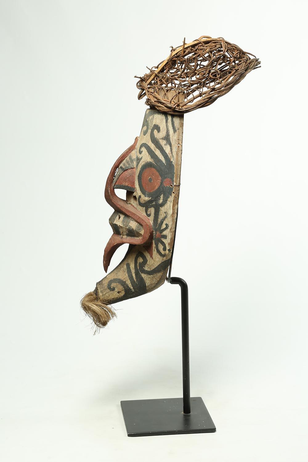Tribal Wood and Pigment Dayak Hudoq Mask on Stand, Early 20th Century Borneo In Good Condition In Point Richmond, CA