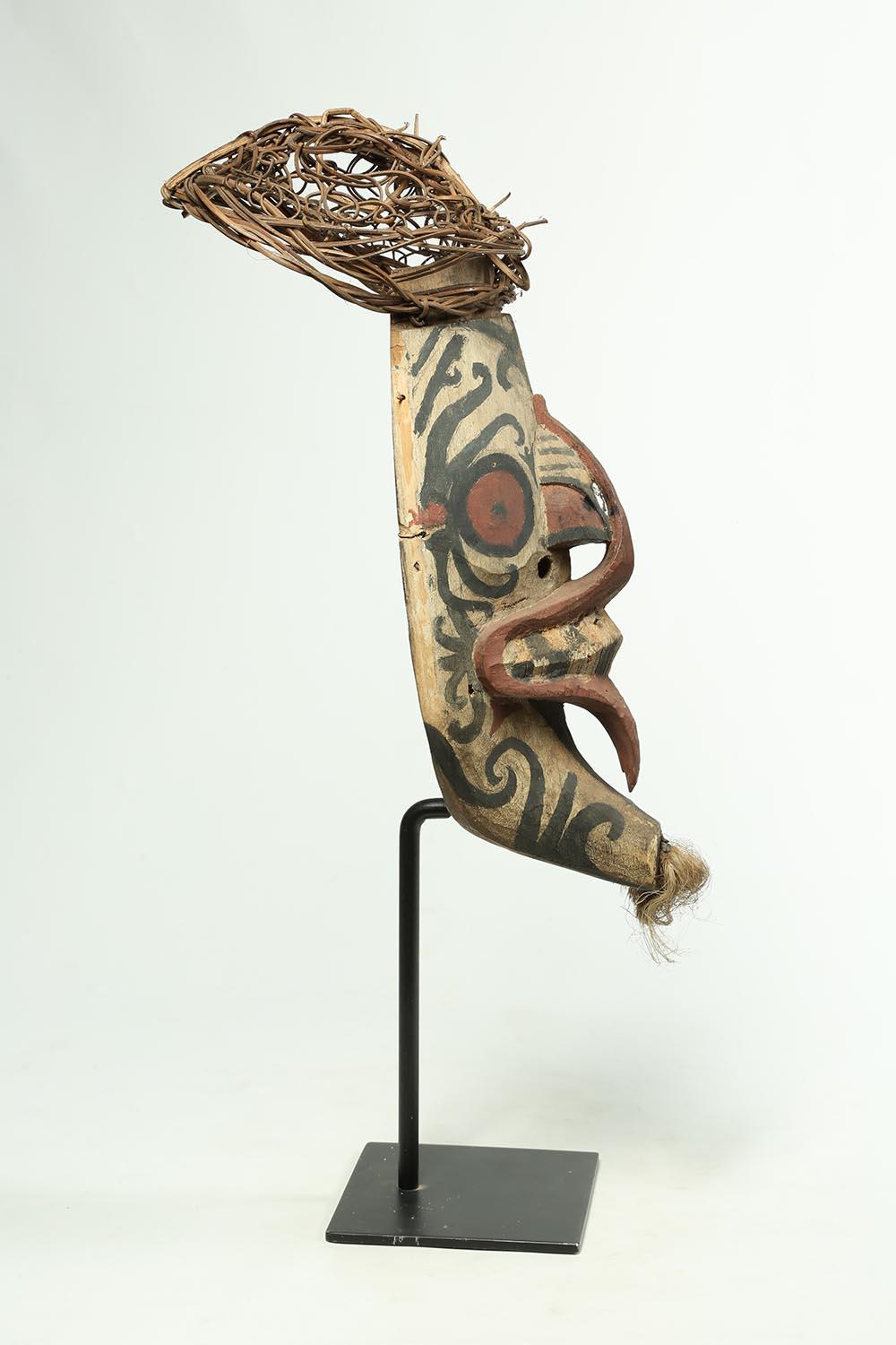 Tribal Wood and Pigment Dayak Hudoq Mask on Stand, Early 20th Century Borneo 2
