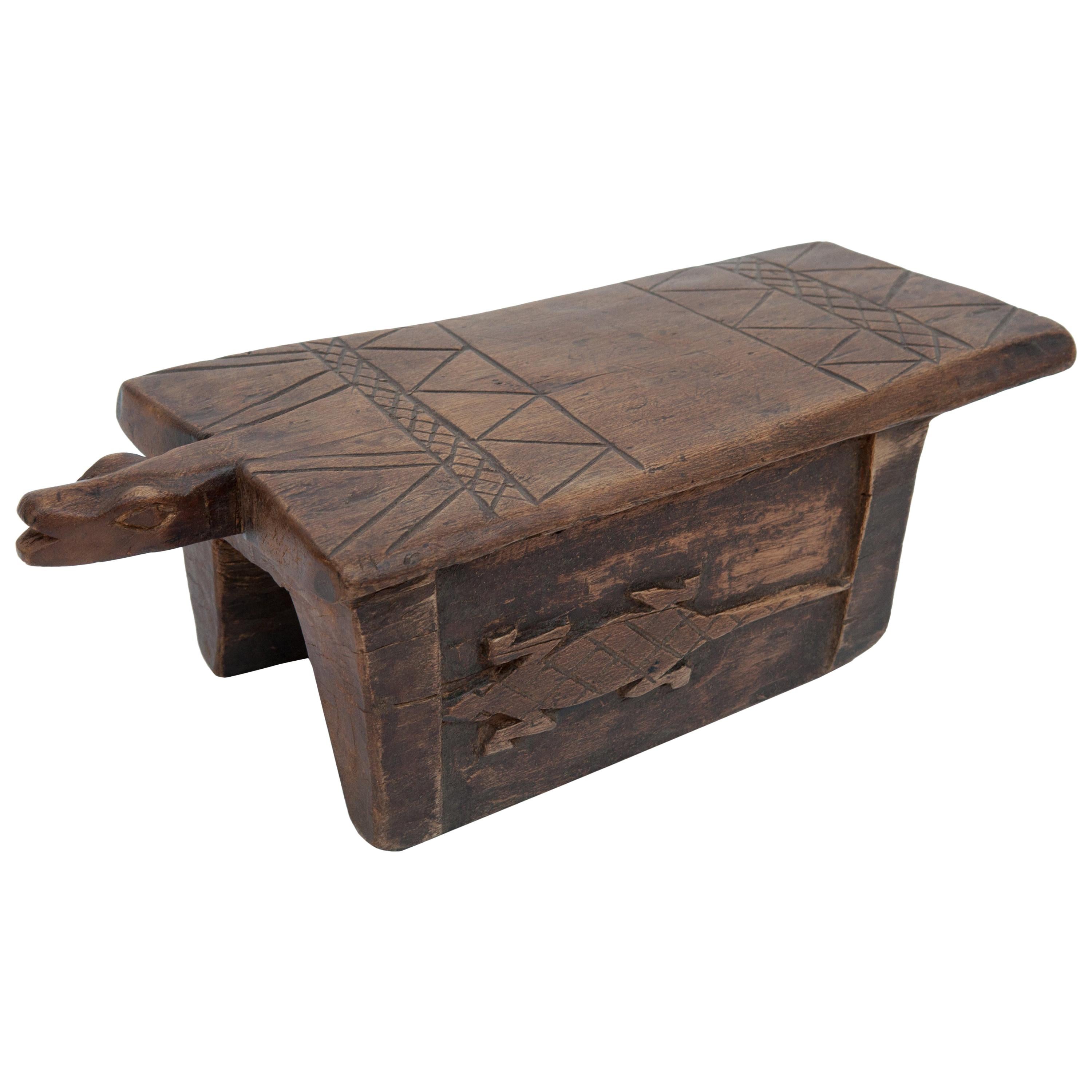 Tribal Wood Stool Lizard Motif, Fulani of Niger, Mid-Late 20th Century