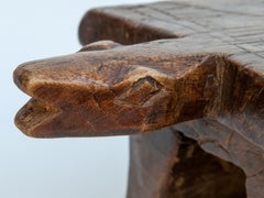 Tribal Wood Stool with Lizard Motif, Niger, Mid-Late 20th Century