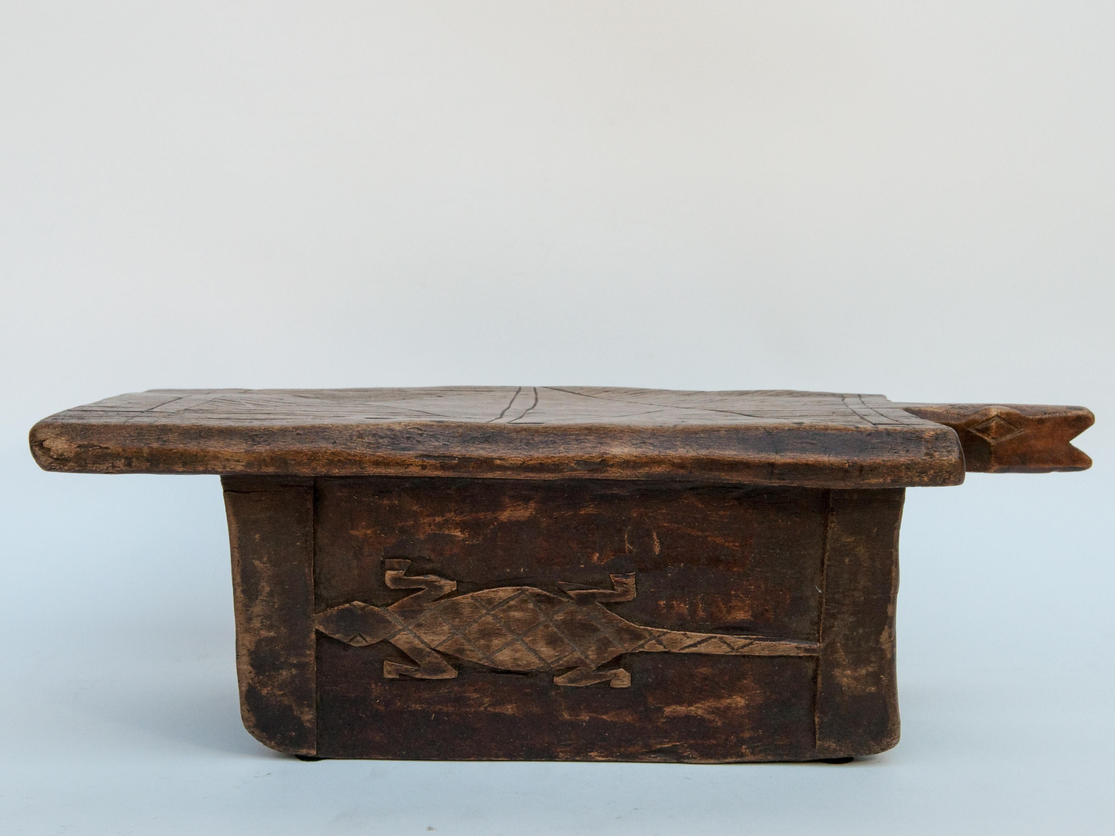 Tribal Wood Stool with Lizard Motif, Niger, Mid-Late 20th Century In Good Condition In Point Richmond, CA