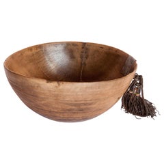 Tribal Wooden Bowl with Leather Tassel, Tuareg of West Africa, Mid-20th Century