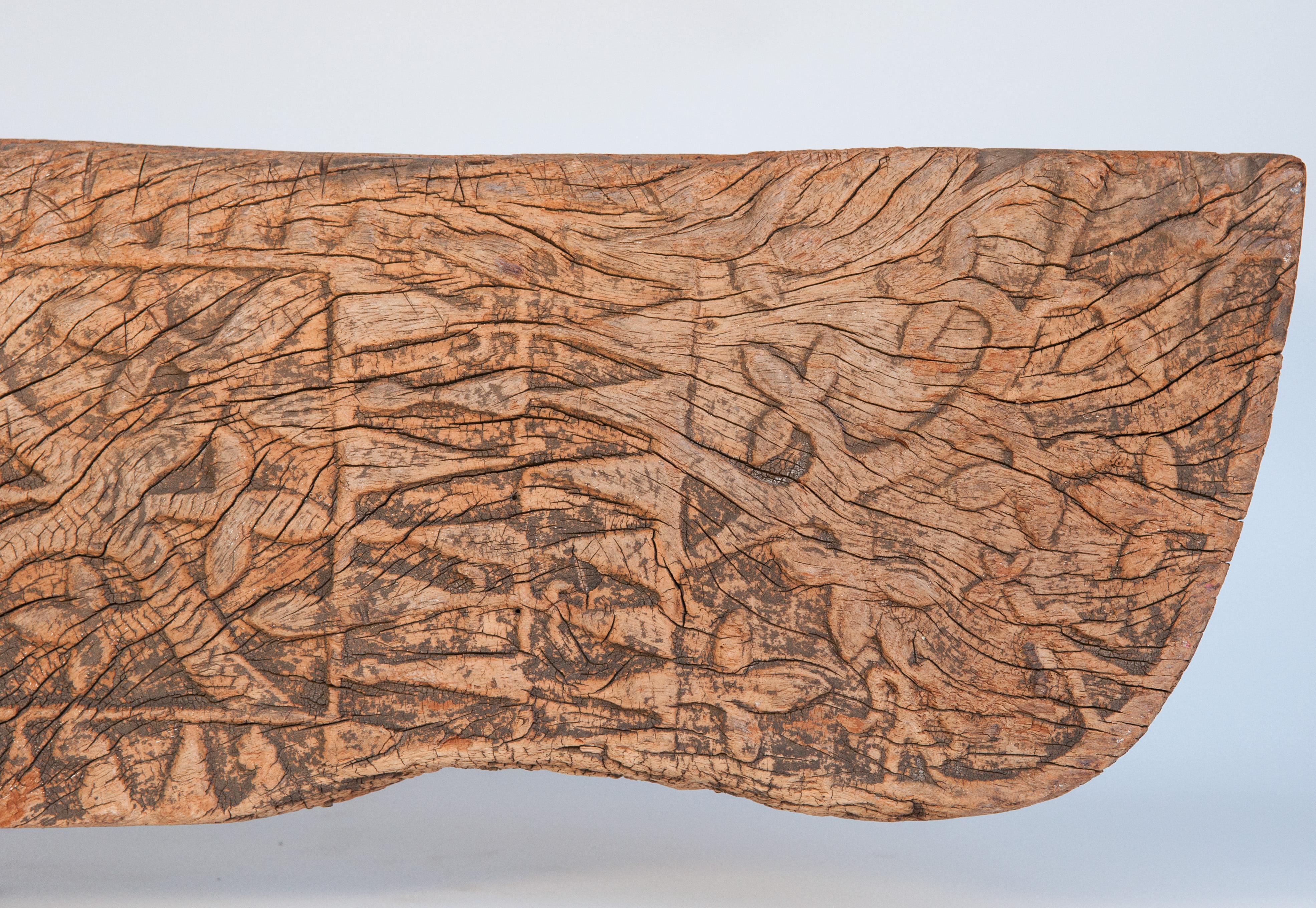 Hand-Carved Tribal Wooden Carving from Flores, Indonesia, Early-Mid 20th Century, Mounted