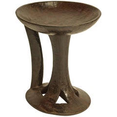 Tribal Wooden Food Tray on Stand with Handle, Nagaland, Mid-Late 20th Century