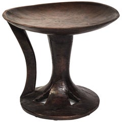 Tribal Wooden Food Tray on Stand with Handle, Nagaland, Mid-Late 20th Century