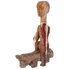 Tribal Wooden Statue Horse and Rider from West Nepal, Mid-20th Century