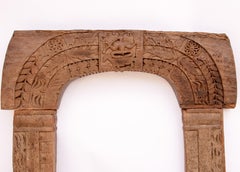 Tribal Wooden Window Frame Hand Carved, Early to Mid-20th Century, Tharu, Nepal
