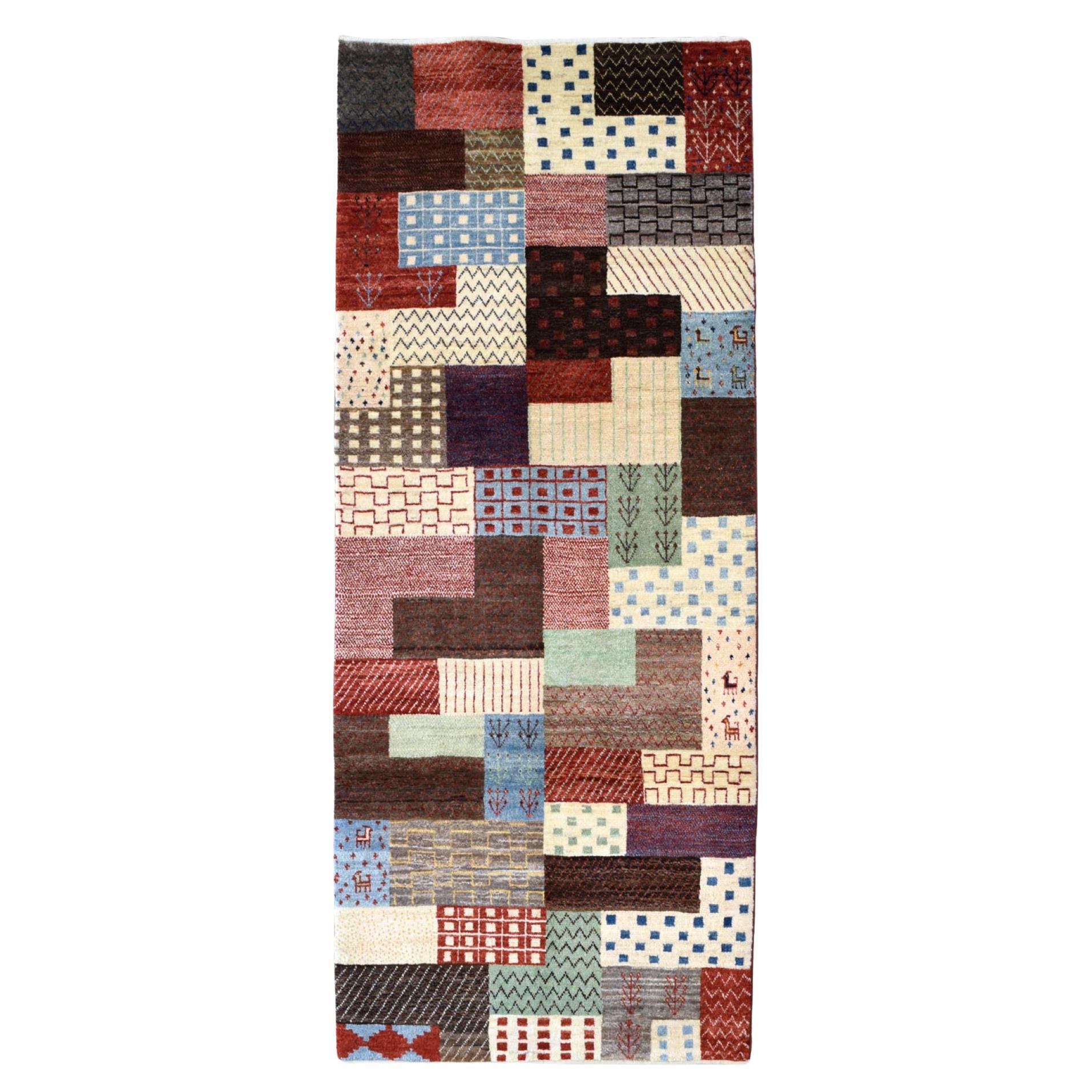 Stammeswolle Perserteppich, Blau, Rot, Creme und Brown, 3' x 6'