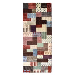 Tribal Wool Persian Carpet, Blue, Red, Cream, and Brown, 3' x 6'