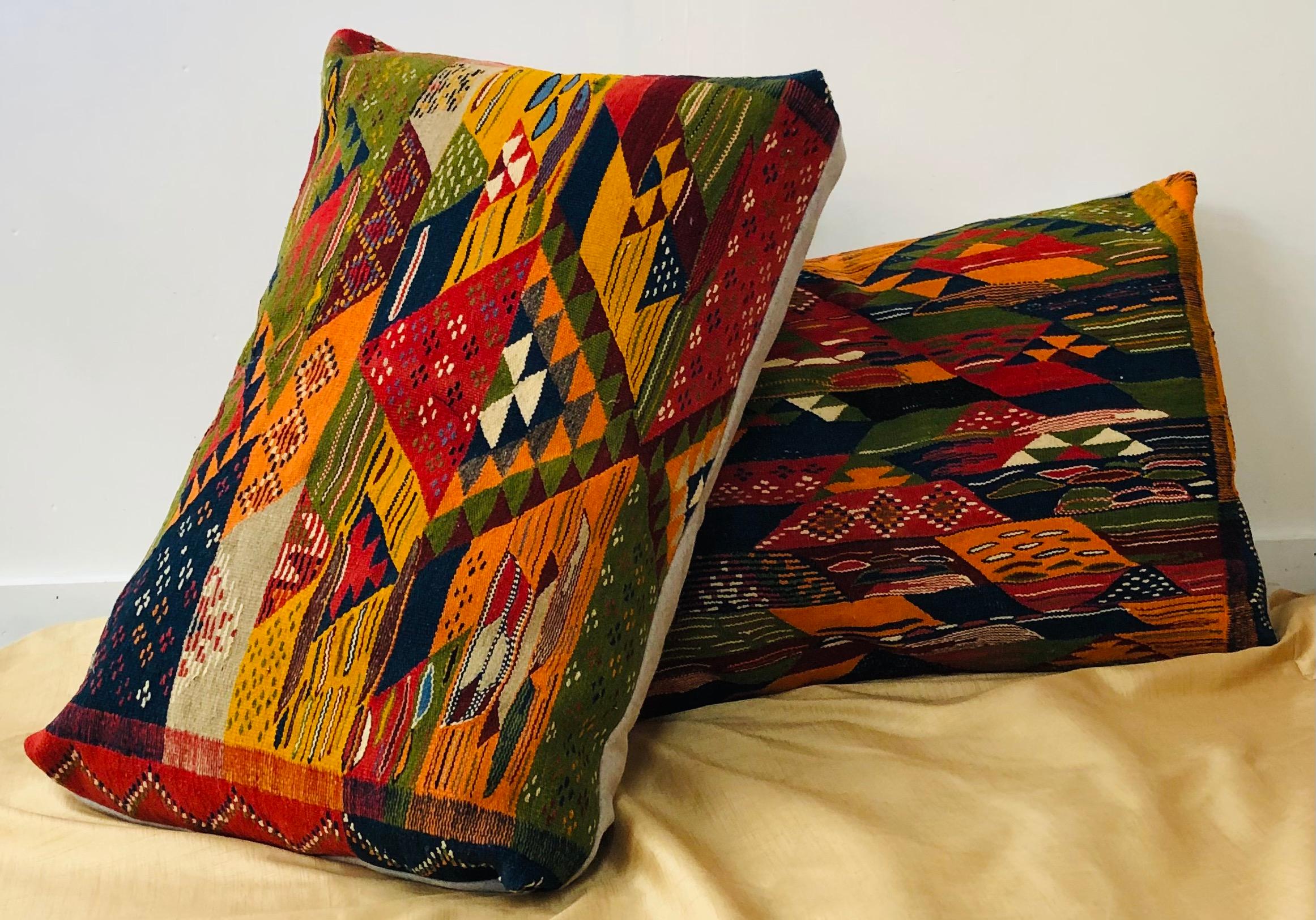 Tribal Wool Vintage Kilim Cushions, a Pair 5