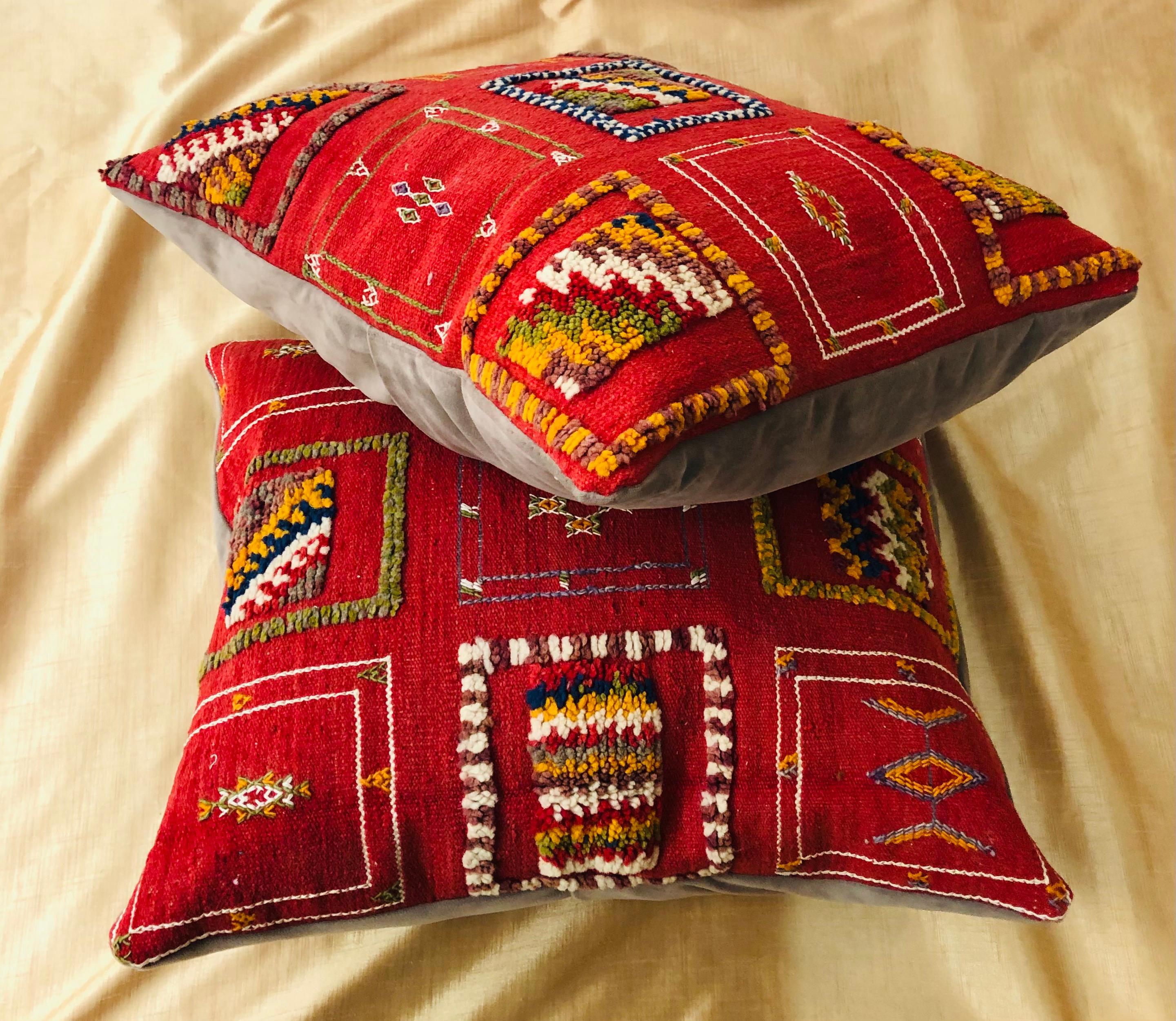 Tribal Wool Vintage Kilim Cushions, a Pair 11