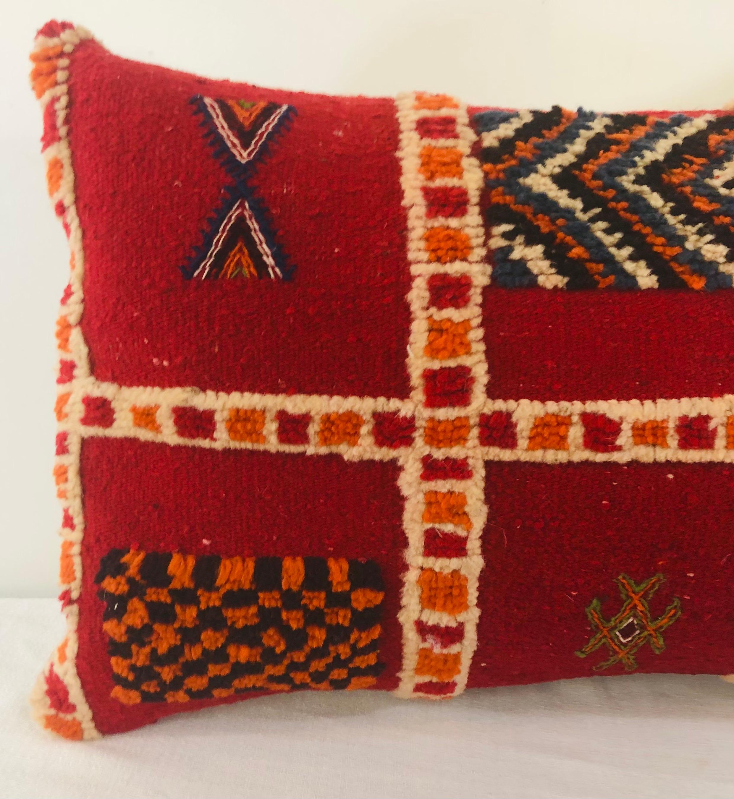 Moroccan Tribal Wool Vintage Kilim Cushions, a Pair For Sale