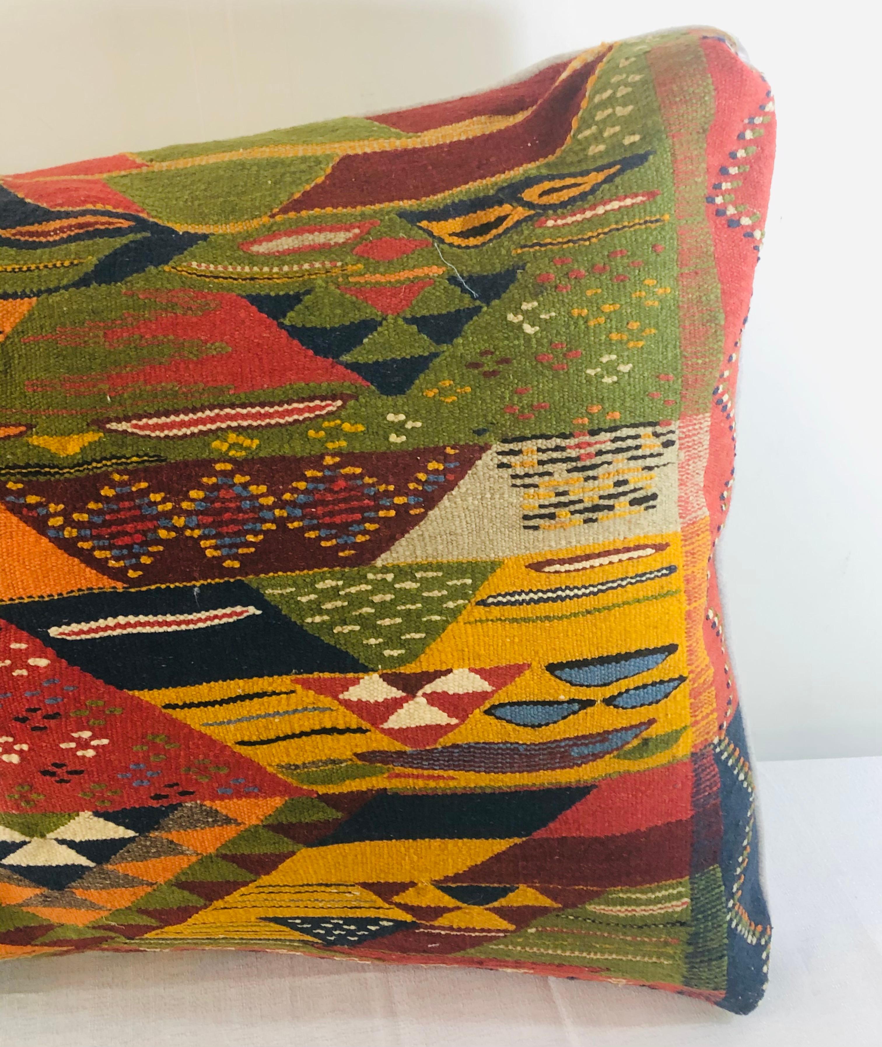 Moroccan Tribal Wool Vintage Kilim Cushions, a Pair