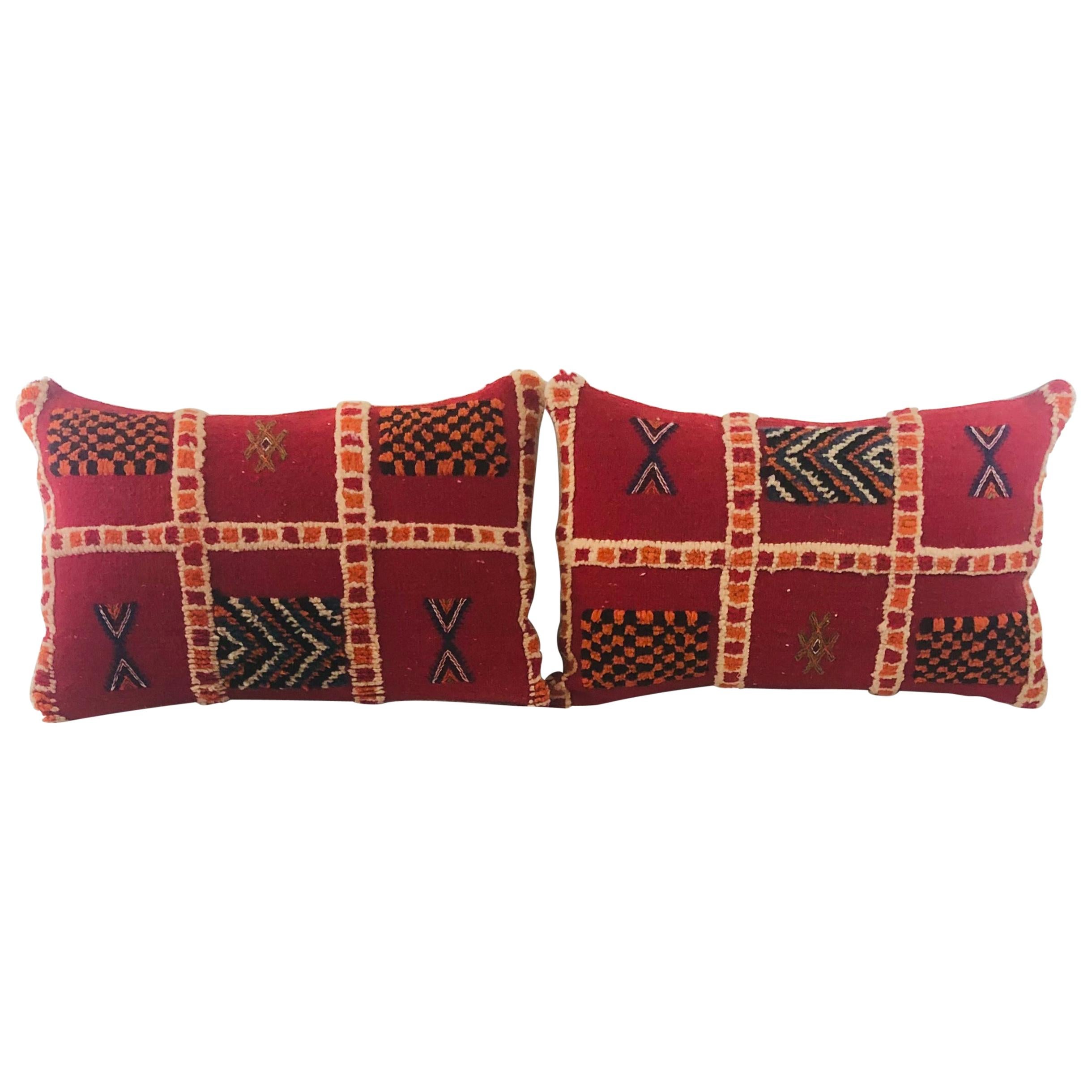 Vintage Kelim-Kissen aus Wolle mit Stammesmotiven, ein Paar