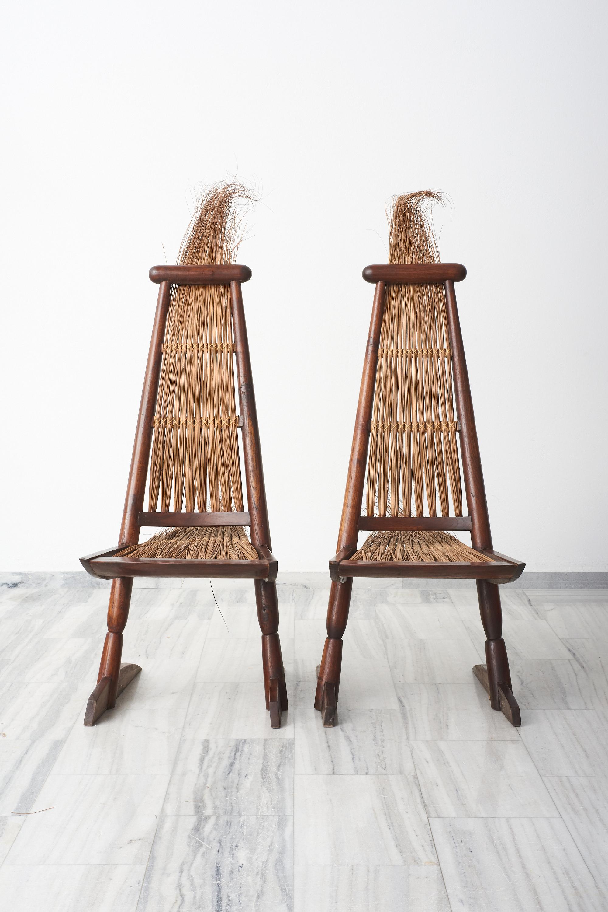 Late 20th Century Tribal woven-reed chair attributed to Joaquim Terneiro, 1970s