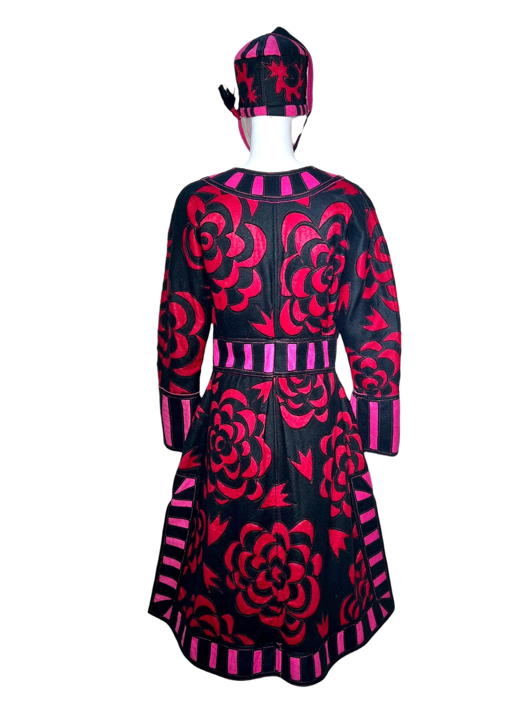 Tribe FIT Lightweight Felt Appliqué Art Coat Dress & Hat Ensemble, 1985 In New Condition For Sale In Los Angeles, CA