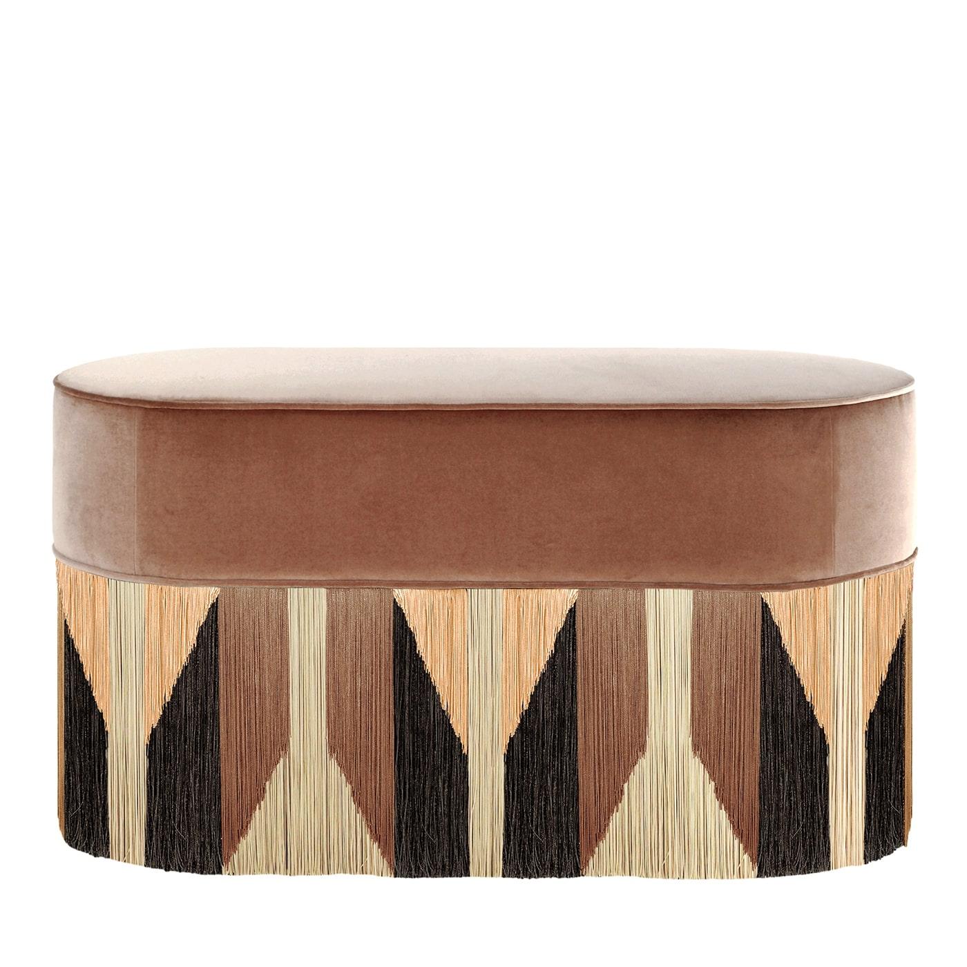 Tribe Geometrische Ottomane mit braunen und glänzenden Fransen von Lorenza Bozzoli im Angebot 1