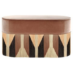 Tribe Geometric Brown and Shiny Fringes Ottoman by Lorenza Bozzoli 