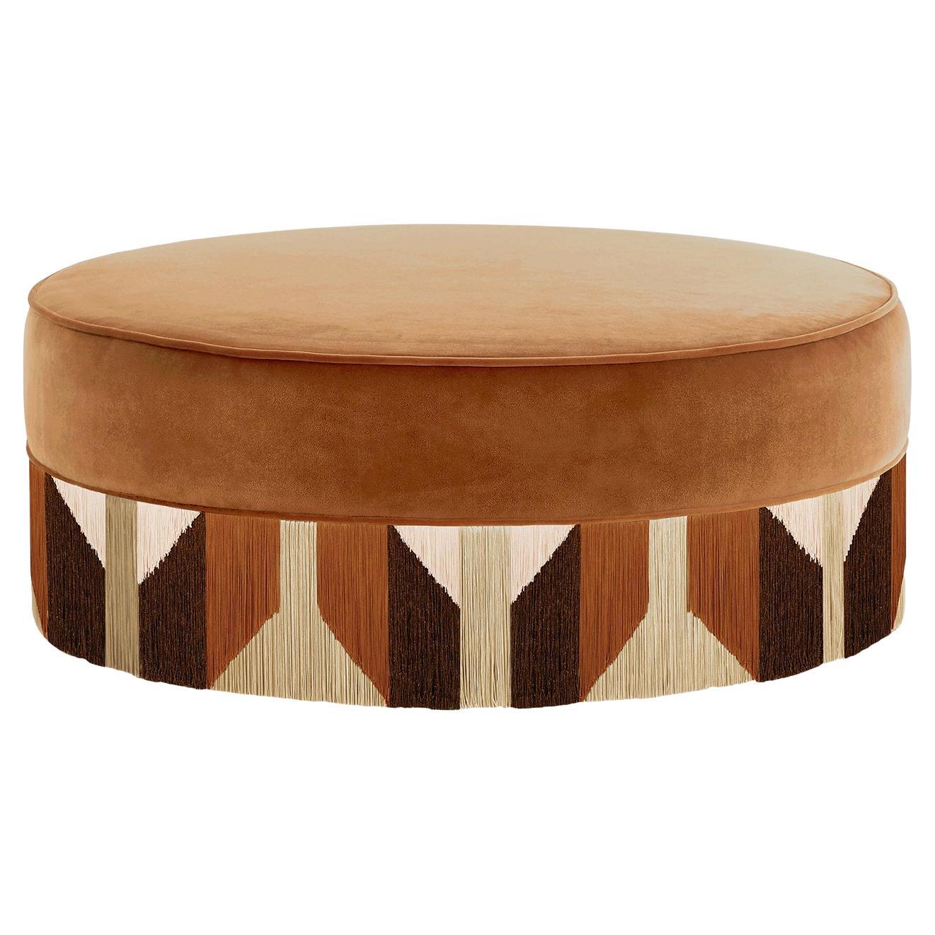 Tribe Treasure Round Cognac Velvet Pouf by Lorenza Bozzoli Couture