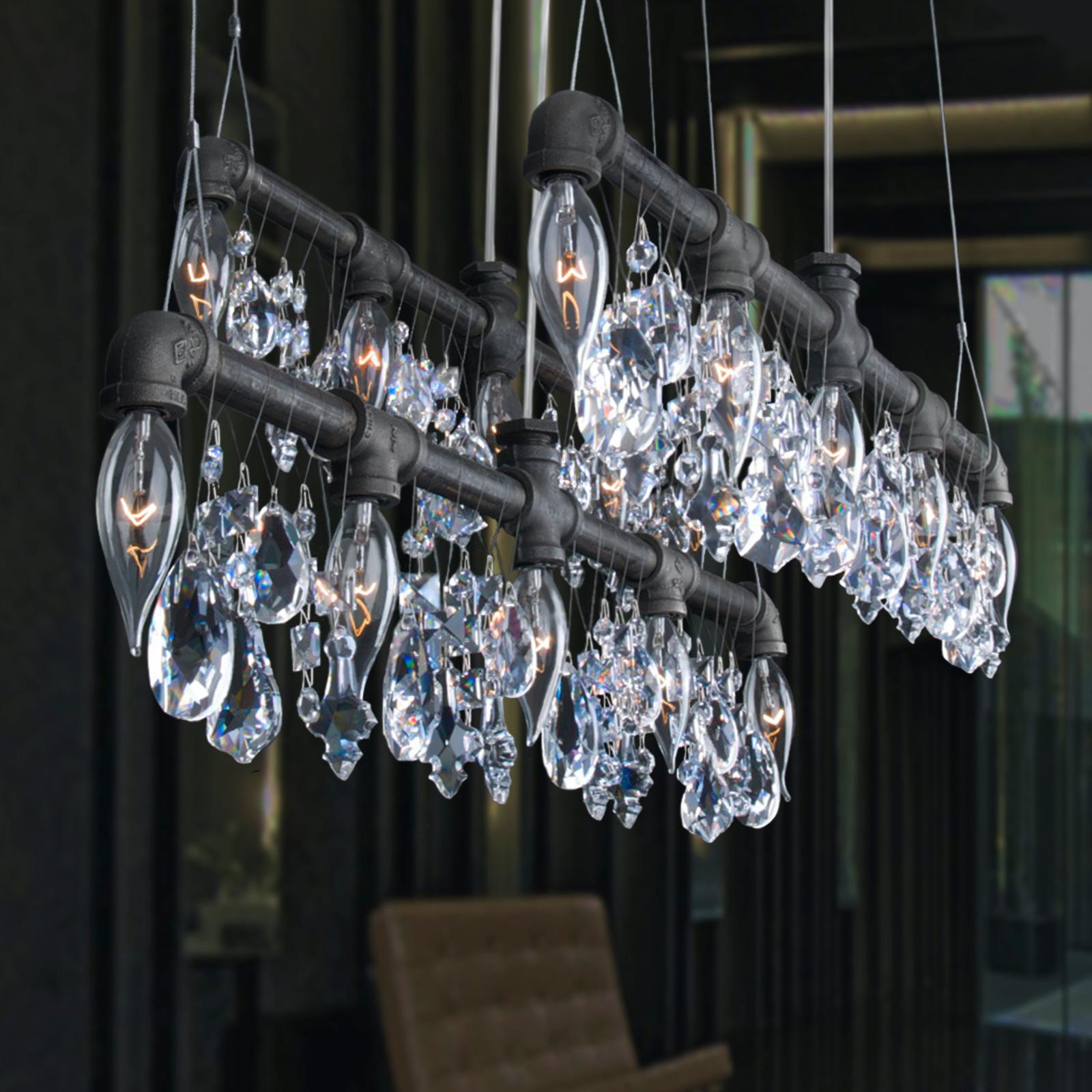 American Tribeca Bar Black Steel and Crystal Industrial Chandelier Linear Suspension For Sale