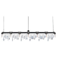 Tribeca Bar Black Steel and Crystal Industrial Chandelier Linear Suspension