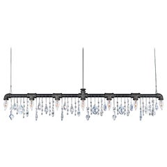 Tribeca Bar Black Steel and Crystal Industrial Chandelier Linear Suspension